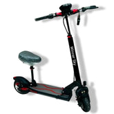 Winner Sky E10 electric scooter black with seat, red accents, and wide tires for smooth urban riding